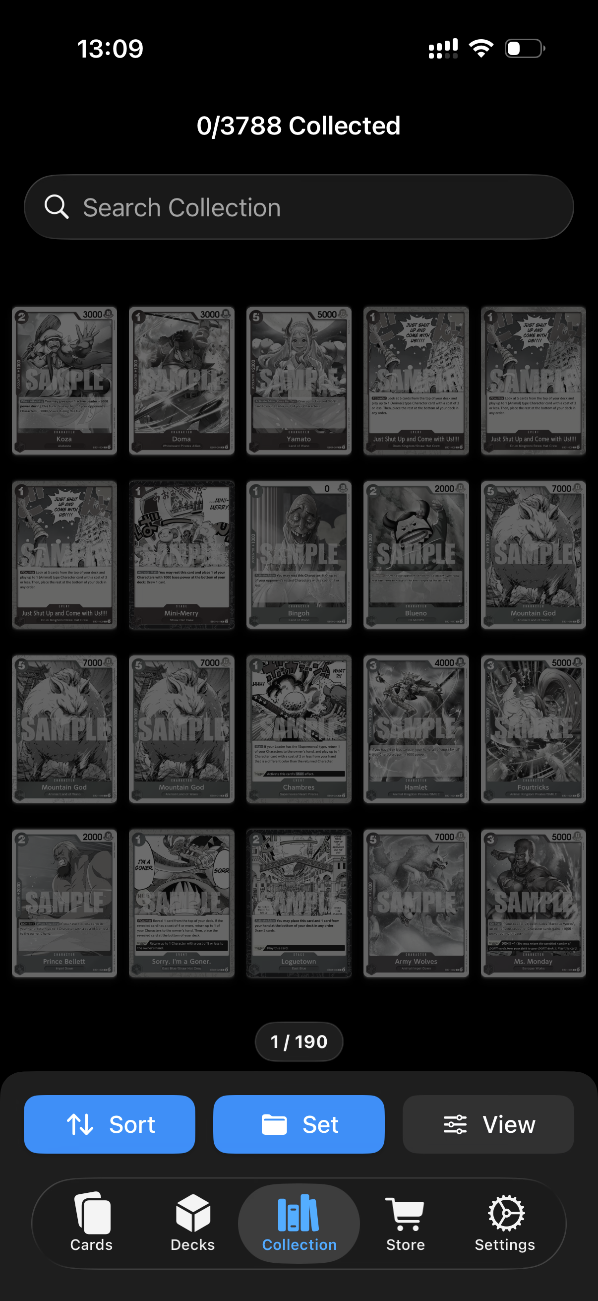 Collection tracker screen